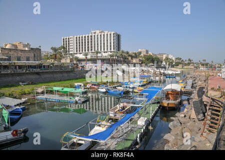 Israel, Tiberias, Fishing Harbour on the Sea of Galilee Stock Photo