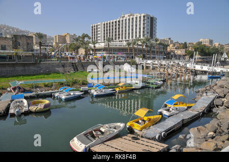 Israel, Tiberias, Fishing Harbour on the Sea of Galilee Stock Photo