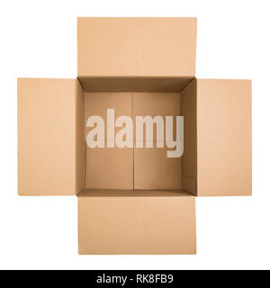 Open square cardboard box isolated on white background. Top view. Flat lay Stock Photo
