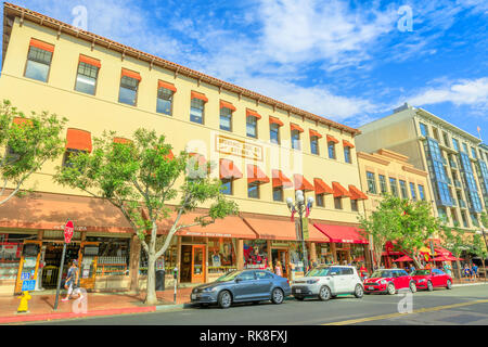 San Diego, California, United States - July 31, 2018: Brunswing Building 1888 on Fifth Avenue, the main street of Gaslamp Quarter, Historic District Stock Photo