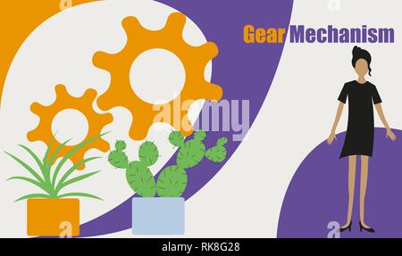 Gear mechanical vector illustration concept, people solved the problem with teamwork, can be used for, landing page, template, ui, web, mobile app, po Stock Vector