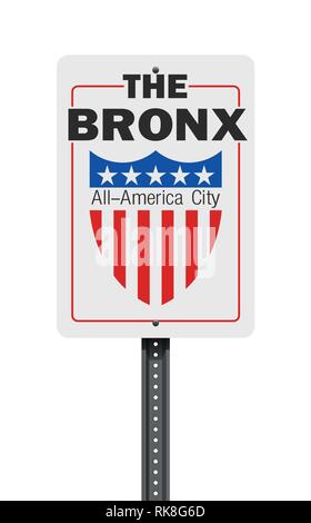 Vector illustration of the The Bronx All-America City (borough of New York City) road sign Stock Vector
