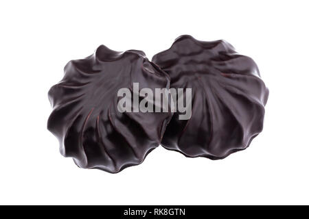 Chocolate covered marshmallows, traditional russian zephyr in chocolate isolated on white background Stock Photo