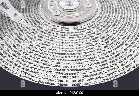 Hard disk surface and magnetic head closeup Stock Photo
