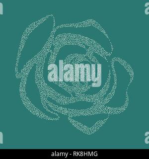 Beautiful dotty sketch, rose flower on a green background Stock Vector