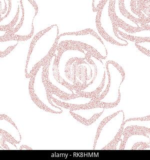 Beautiful red and white seamless pattern in roses with contours. Hand-drawn contour lines and strokes. Perfect for background greeting cards and invit Stock Vector