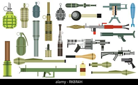 Arms Grenade Set. Military Weapon. Grenade Launcher Isolated on White Background. Vector Illustration. Stock Vector