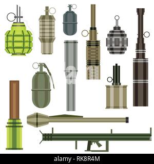 Grenade Set. Military Weapon. Grenade Launcher Isolated on White Background. Vector Illustration. Stock Vector