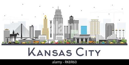 Kansas City Missouri Skyline with Color Buildings Isolated on White. Vector Illustration. Business Travel and Tourism Concept with Modern Architecture Stock Vector