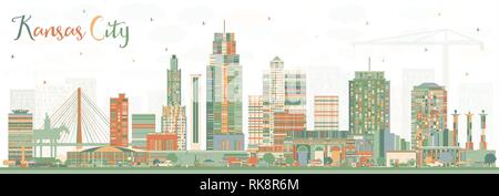 Kansas City Missouri Skyline with Color Buildings. Vector Illustration. Business Travel and Tourism Concept with Modern Architecture. Stock Vector