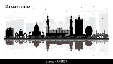 Khartoum Sudan City Skyline Silhouette with Black Buildings and Reflections Isolated on White. Vector Illustration. Stock Vector