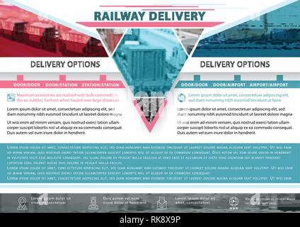 Fast delivery cargo services. Business template for logistics. Presentation abstract flat background. Stock Vector