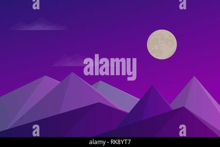 Mountains, blue sky, clouds and moon. Evening landscape Vector illustration. Stock Vector