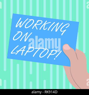 Word writing text Working On Laptop. Business concept for getting job done easily on small portable computer Drawn Hu analysis Hand Holding Presenting Stock Photo