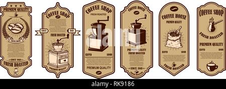 Set of vintage coffee shop flyer templates. Design elements for logo, label, sign, badge. Vector illustration Stock Vector
