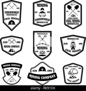 Set of coal mining company emblem templates. Design element for logo, label, emblem, sign, badge. Vector illustration Stock Vector