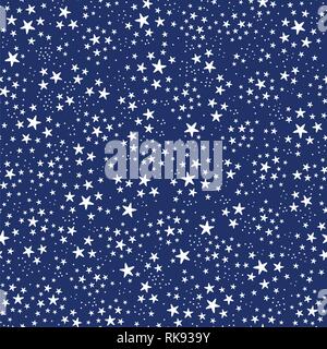 modern hand drawn style seamless pattern of stars on blue background Stock Vector