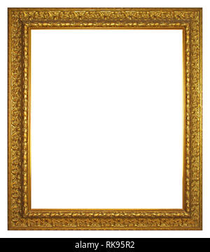 Old gilded golden wooden frame isolated on a white background Stock Photo