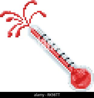 Bursting Exploding Thermometer Pixel Art Icon Stock Vector