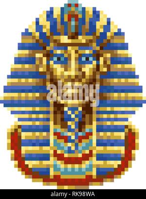 Egyptian Pharaoh Mask Icon Pixel Art Stock Vector