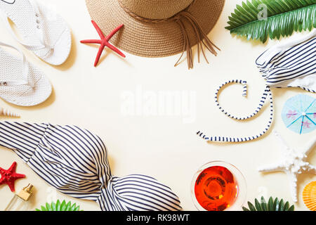 Female beach accessories background Stock Photo