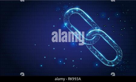 Abstract Chain links low poly consisting of points, lines, and shapes on dark blue background. Vector wireframe concept. Stock Vector