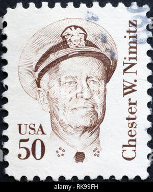 Fleet admiral Chester Nimitz on american postage stamp Stock Photo