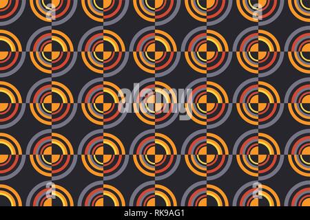 Seamless, abstract background pattern made with repeated circular strokes creating optic / hypnotic effect. Geometric and colorful vector art. Stock Vector