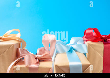 a lot of gift boxes on blue background Stock Photo