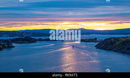 Sunset at the Oslo fjord from the Ekeberg hill Stock Photo