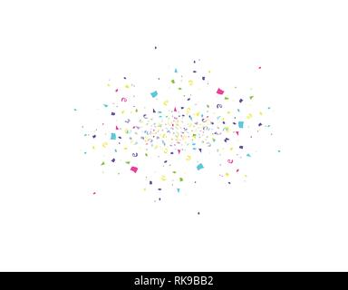 Colorful confetti burst isolated on white background. Festive template. Vector illustration of falling particles for holydays design Stock Vector