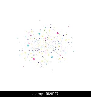 Colorful confetti burst isolated on white background. Festive template. Vector illustration of falling particles for holydays design Stock Vector