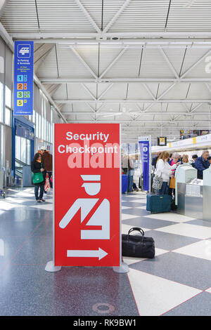 CHICAGO - APRIL 05, 2016: inside of O'Hare International Airport. O'Hare is currently a major hub for American Airlines and United Airlines, as well a Stock Photo