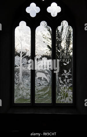 Engraved Millennium window Boldre Church New Forest National Park Hampshire England Stock Photo