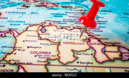 Red pin on Venezuela map Stock Photo