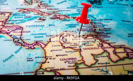 Red pin on Caracas, Venezuela Stock Photo