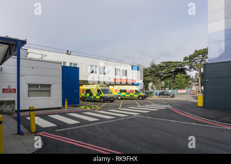 Accident and Emergency Department, with two ambulances parked outside, Northampton General Hospital, UK Stock Photo