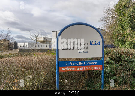 Sign for Northampton General Hospital, an NHS hospital, Northampton, Northamptonshire, UK Stock Photo