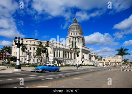 Havana, Cuba - January 10, 2019: Avenue in front of the Capitol of Old Havana. Cuba Stock Photo