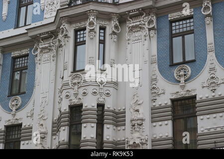 Fragment of Art Nouveau style Jugenstil . The architect is M. Eisenstein, Riga, Latvia. Stock Photo