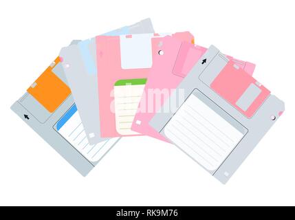 Background with a set of multi-colored diskettes. Vector illustration. Stock Vector