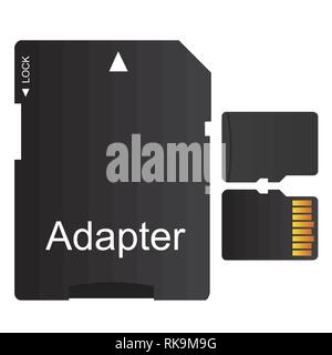 Memory cards with front and back side. Adapter for memory card. Vector illustration. Stock Vector