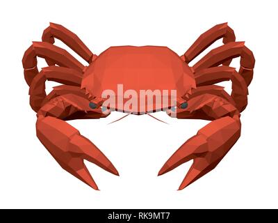 Red polygonal crab on a white background. Front view. Isometric. 3D. Vector illustration. Stock Vector