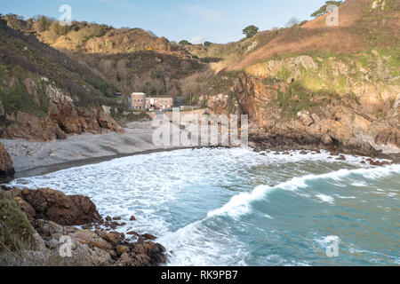 Petit Bot Bay with big surf running into the shoreline Stock Photo