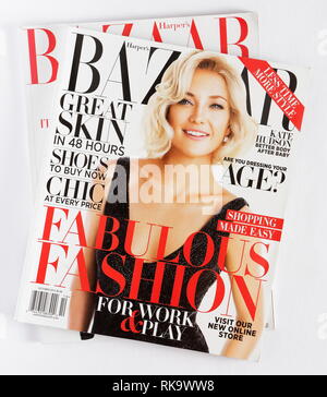 AMELAND, HOLLAND - MAY 21, 2015: Stack of magazines Harpers Bazaar, on top issue October 2012 with KATE HUDSON. Editorial use only. Stock Photo