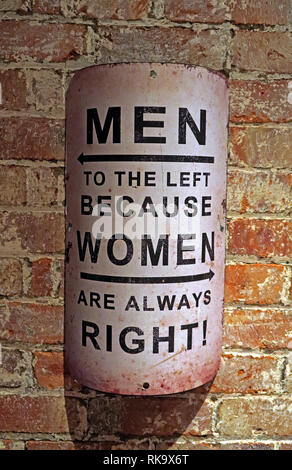 Men To The Left Because Women Are Always Right Sign Stock Photo - Alamy