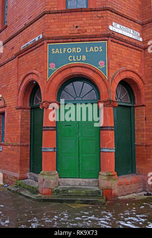 Salford Lads Club doorway, as featured in The Smiths album, The Queen Is Dead, Saint Ignatius Walk, Salford, Lancashire, North West England, UK,M5 3RX Stock Photo