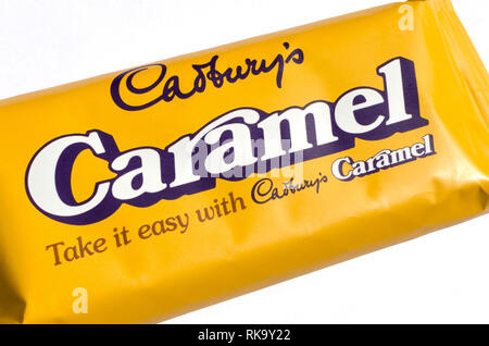 Cadbury Caramel Milk Chocolate Candy Bar with a retro wrapper Stock Photo