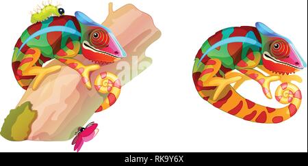 vector cartoon animal clipart: colorful chameleon Stock Vector