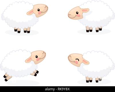 vector cartoon animal clipart: happy cute sheeps Stock Vector